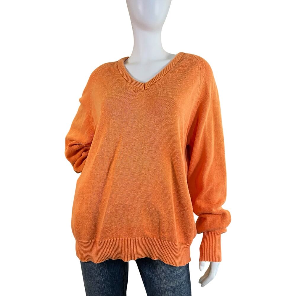 1970s Alexander Doran Tangerine Cotton V Neck Sweater XL Vintage